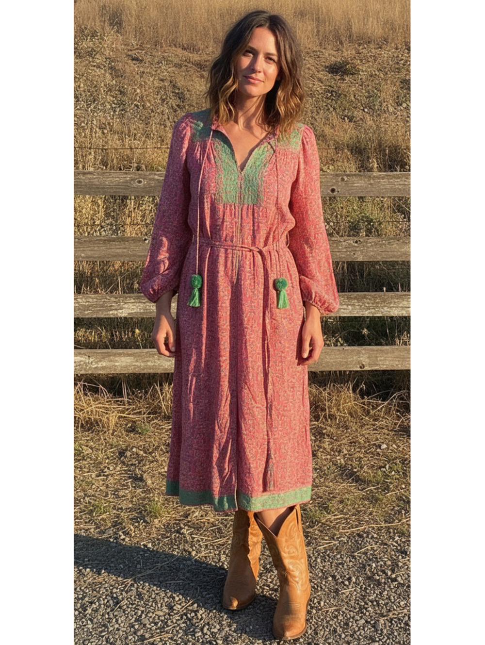 J.Crew Pink and Green Embroidered Midi Dress XS